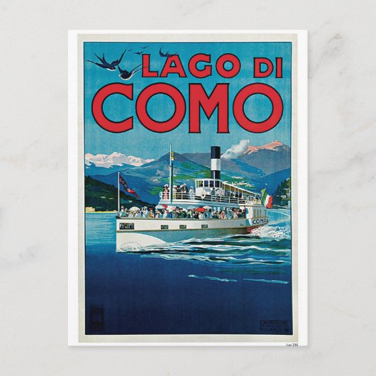 Vintage Como Lake Italiaans reisblad Briefkaart (Voorkant)