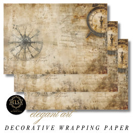 Vintage Compass Antique Clock  Inpakpapier Vel