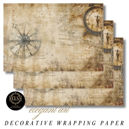 Vintage Compass Antique Clock  Inpakpapier Vel