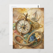 Vintage Compass Nautical Sailing Ocean Adventure Briefkaart (Voorkant / Achterkant)