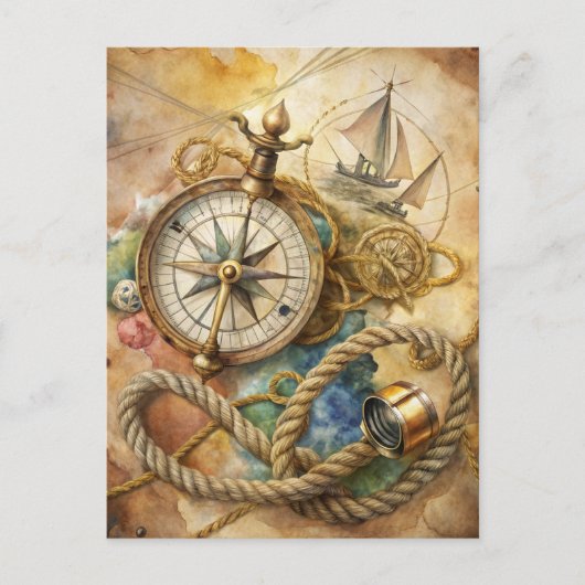Vintage Compass Nautical Sailing Ocean Adventure Briefkaart (Voorkant)