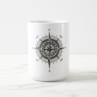 Vintage Compass Rose Illustration in Monochrome Koffiemok