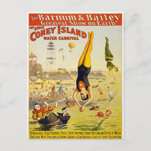 Vintage Coney Island Water Carnival Briefkaart (Voorkant)