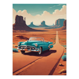 Vintage Convertible Desert Road Trip Art Perfect Poster