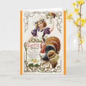 Vintage Cook With Turkey Thanksgiving Day Card Kaart (Gele Bloem)