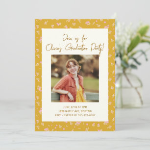 Vintage Coquette Bloemen Foto Afstudeerfeest Kaart