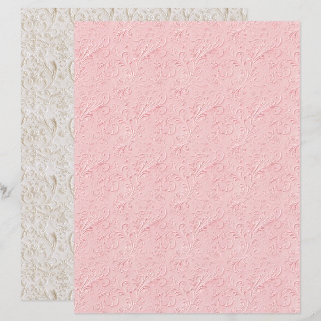 Vintage Coquette Pink Texture Scrapbook Paper (Voorkant / Achterkant)
