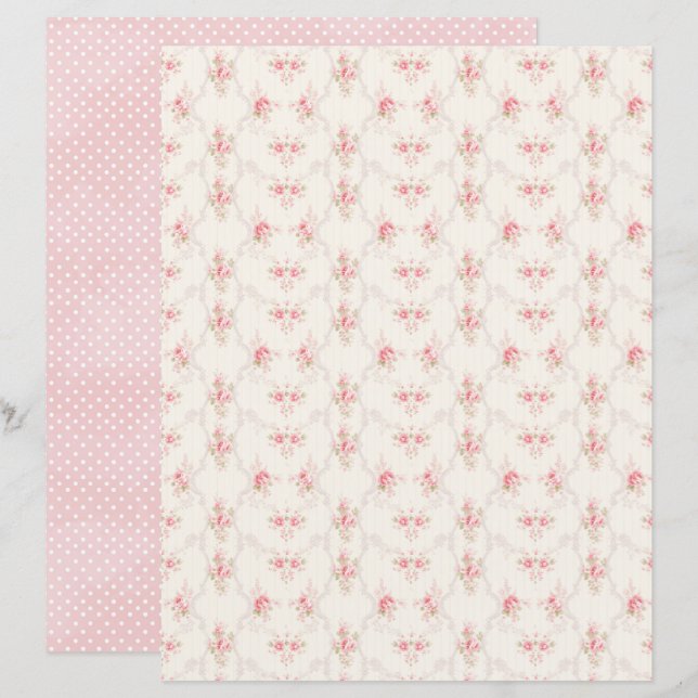 Vintage Coquette Roos Bloem Scrapbook Papier (Voorkant / Achterkant)