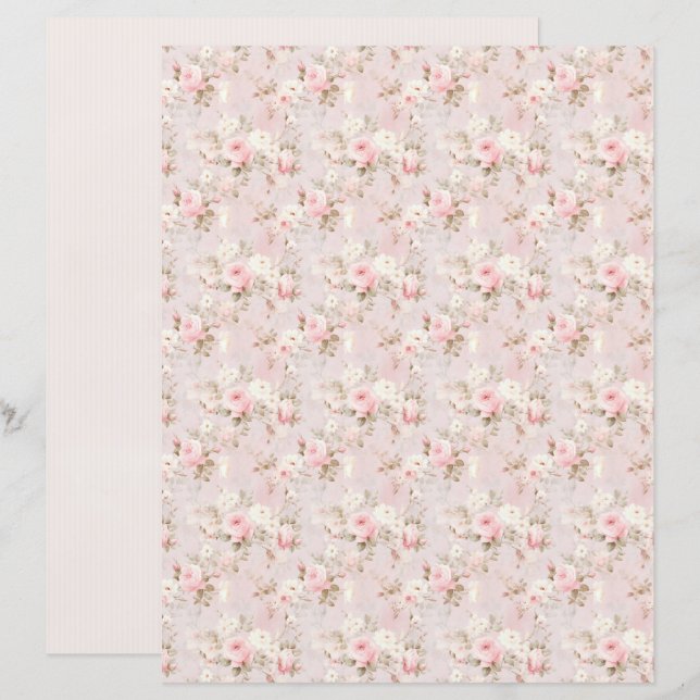 Vintage Coquette Roos Bloem Scrapbook Papier (Voorkant / Achterkant)