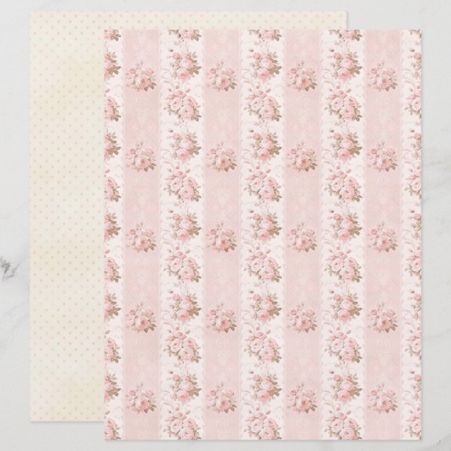 Vintage Coquette Roos Bloem Scrapbook Papier (Voorkant / Achterkant)
