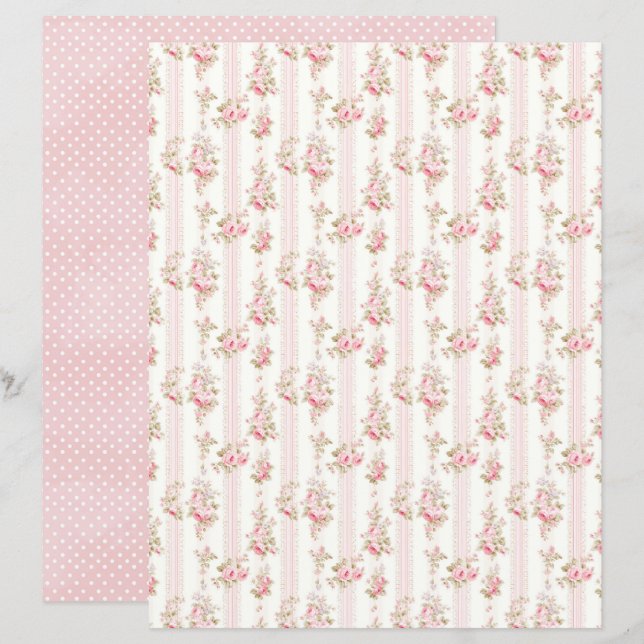 Vintage Coquette Roos Bloem Scrapbook Papier (Voorkant / Achterkant)