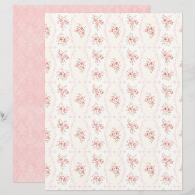 Vintage Coquette Roos Bloem Scrapbook Papier (Voorkant / Achterkant)