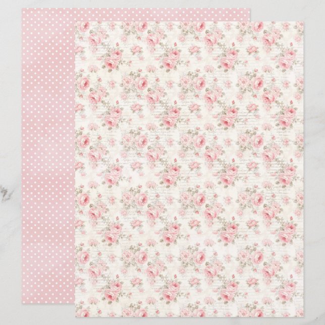 Vintage Coquette Roos Bloem Scrapbook Papier (Voorkant / Achterkant)