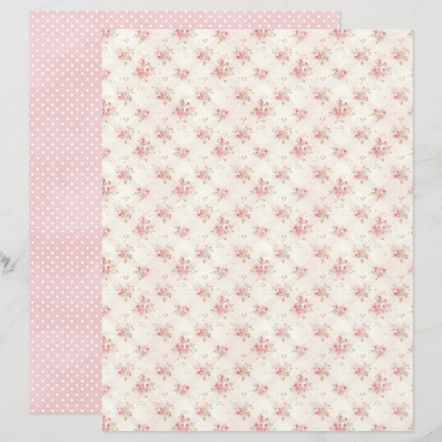 Vintage Coquette Roos Bloem Scrapbook Papier (Voorkant / Achterkant)