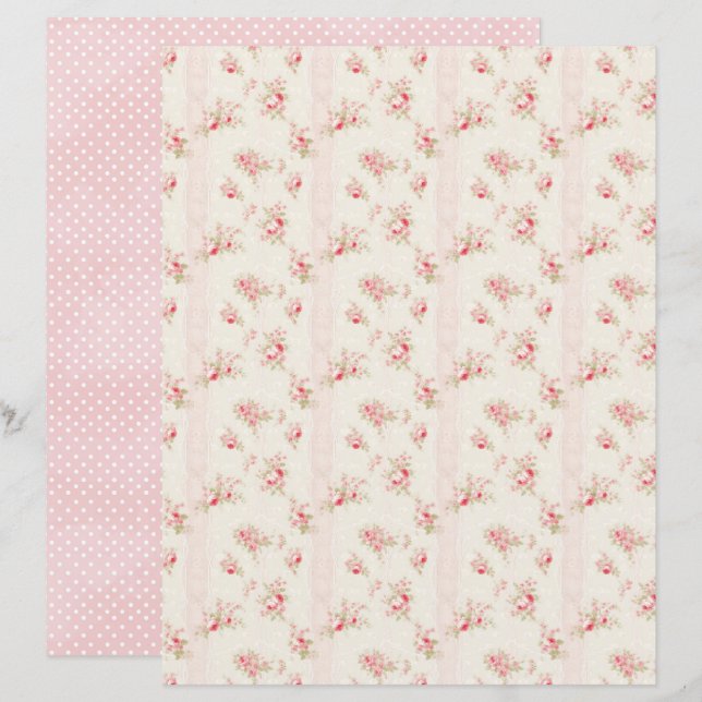 Vintage Coquette Roos Bloem Scrapbook Papier (Voorkant / Achterkant)
