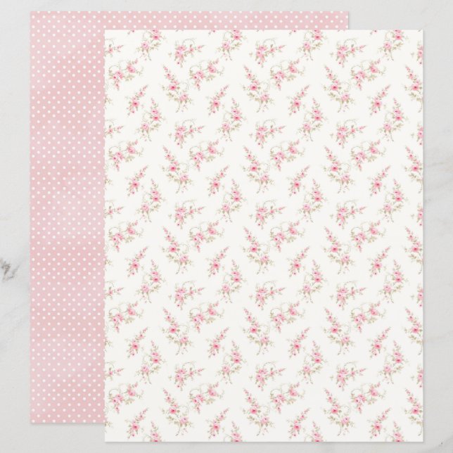 Vintage Coquette Roos Bloem Scrapbook Papierblad (Voorkant / Achterkant)