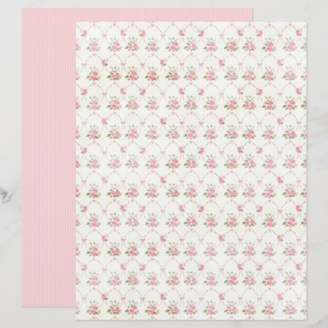 Vintage Coquette Roos Bloemig Papierblad (Voorkant / Achterkant)