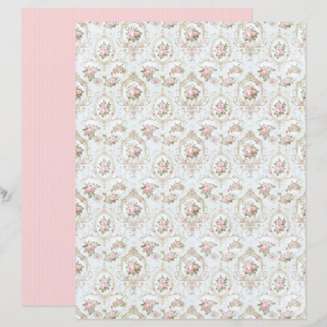 Vintage Coquette Roos Bloemig Papierblad (Voorkant / Achterkant)