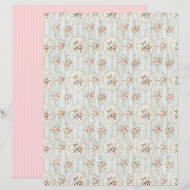 Vintage Coquette Roos Bloemig Papierblad (Voorkant / Achterkant)