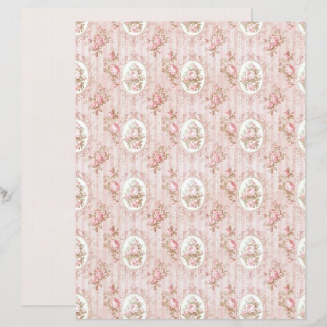 Vintage Coquette Roos Bloemig Papierblad (Voorkant / Achterkant)