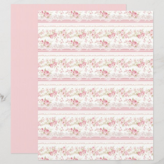 Vintage Coquette Roos Bloemig Papierblad (Voorkant / Achterkant)
