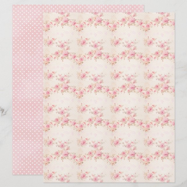 Vintage Coquette Roze Bloem Scrapbook Papier (Voorkant / Achterkant)
