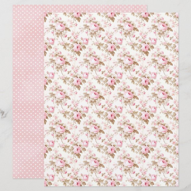 Vintage Coquette Roze Bloem Scrapbook Papier (Voorkant / Achterkant)