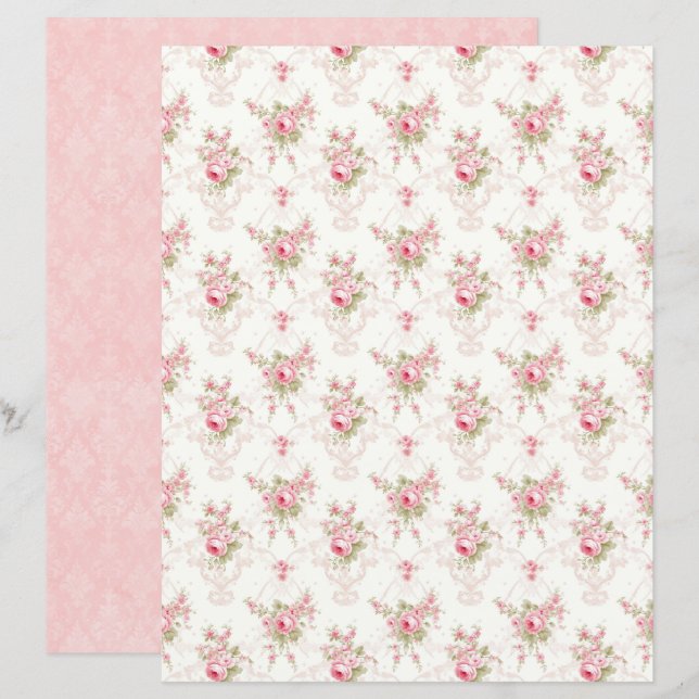 Vintage Coquette Roze Bloem Scrapbook Papier (Voorkant / Achterkant)