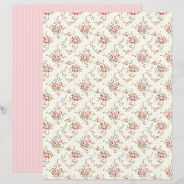 Vintage Coquette Roze Bloem Scrapbook Papier Velum (Voorkant / Achterkant)