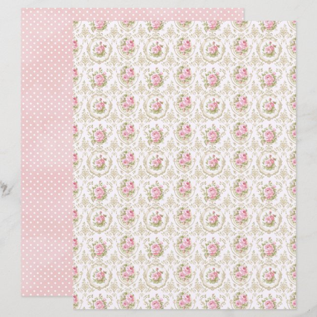 Vintage Coquette Roze Bloem Scrapbook Papierblad (Voorkant / Achterkant)