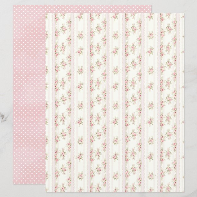 Vintage Coquette Roze Bloemenschrootboekpapier (Voorkant / Achterkant)
