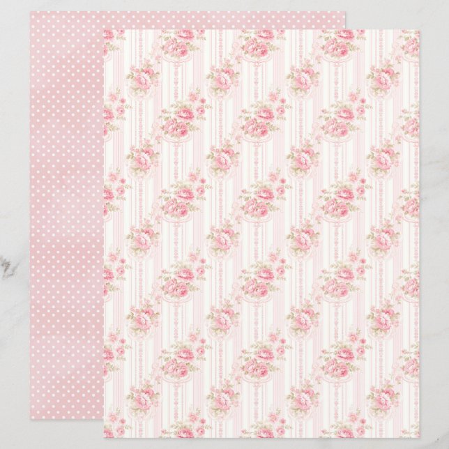 Vintage Coquette Roze Bloemenschrootpapier (Voorkant / Achterkant)