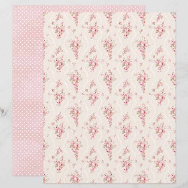 Vintage Coquette Roze Bloemenschrootpapier (Voorkant / Achterkant)