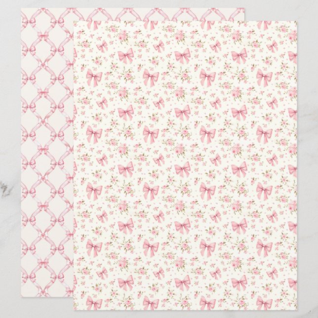 Vintage Coquette Roze Lint Scrapbook Papier (Voorkant / Achterkant)