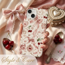 Vintage Coquette Roze Strik en Kers Aesthetiek Case-Mate iPhone 14 Hoesje