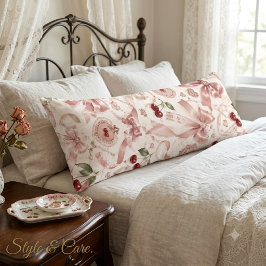 Vintage Coquette Roze Strik en Kersen Esthetiek Lichaamskussen