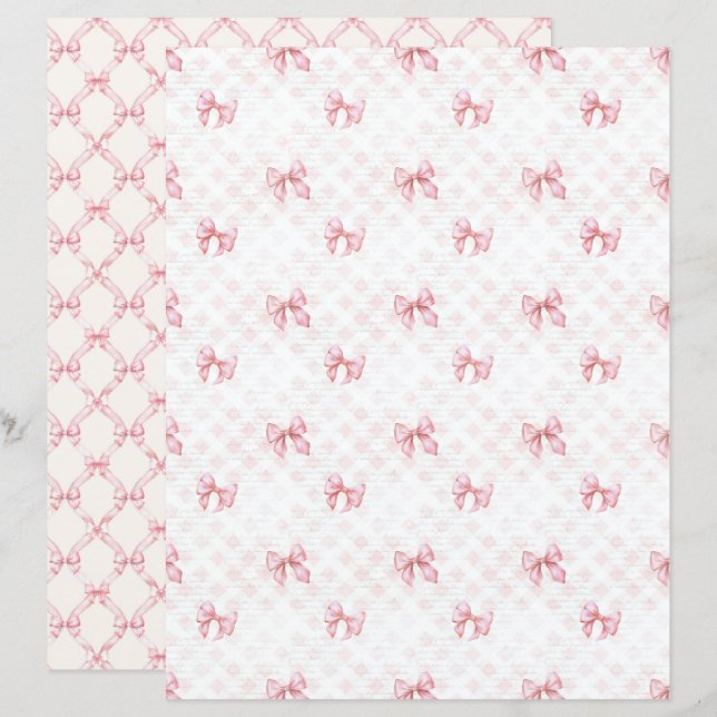 Vintage Coquette Roze Strik Scrapbook Papier (Voorkant / Achterkant)