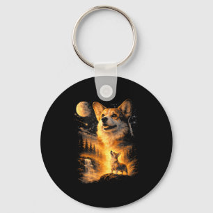 Vintage corgi die naar de maan huilt meme 90s dier sleutelhanger