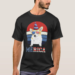Vintage Corgi-hond Amerikaanse vlag 4 juli-hond T-shirt