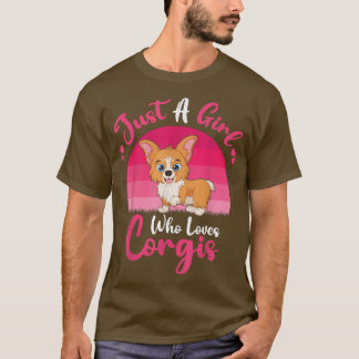 Vintage Corgi Hondenliefhebber, gewoon een meisje  T-shirt
