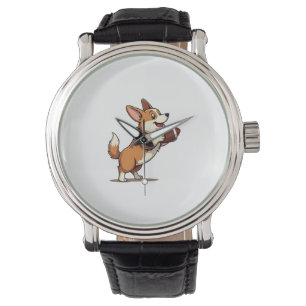 Vintage Corgi Voetbalhond Illustratie Retro Sport Horloge