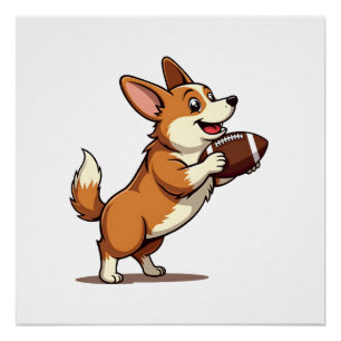 Vintage Corgi Voetbalhond Illustratie Retro Sport Perfect Poster
