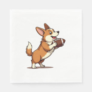 Vintage Corgi Voetbalhond Illustratie Retro Sport Servet