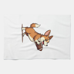Vintage Corgi Voetbalhond Illustratie Retro Sport Theedoek