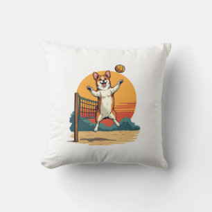 Vintage Corgi Volleybal Retro Zonsondergang Vector Kussen