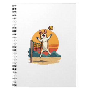 Vintage Corgi Volleybal Retro Zonsondergang Vector Notitieboek