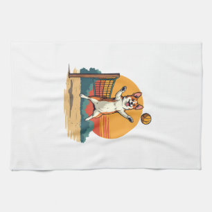Vintage Corgi Volleybal Retro Zonsondergang Vector Theedoek