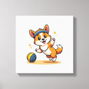 Vintage Corgi Volleybalhond Vector Illustratie S Canvas Afdruk
