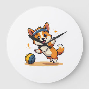 Vintage Corgi Volleybalhond Vector Illustratie S Grote Klok