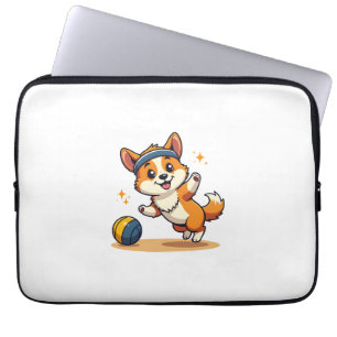 Vintage Corgi Volleybalhond Vector Illustratie S Laptop Sleeve